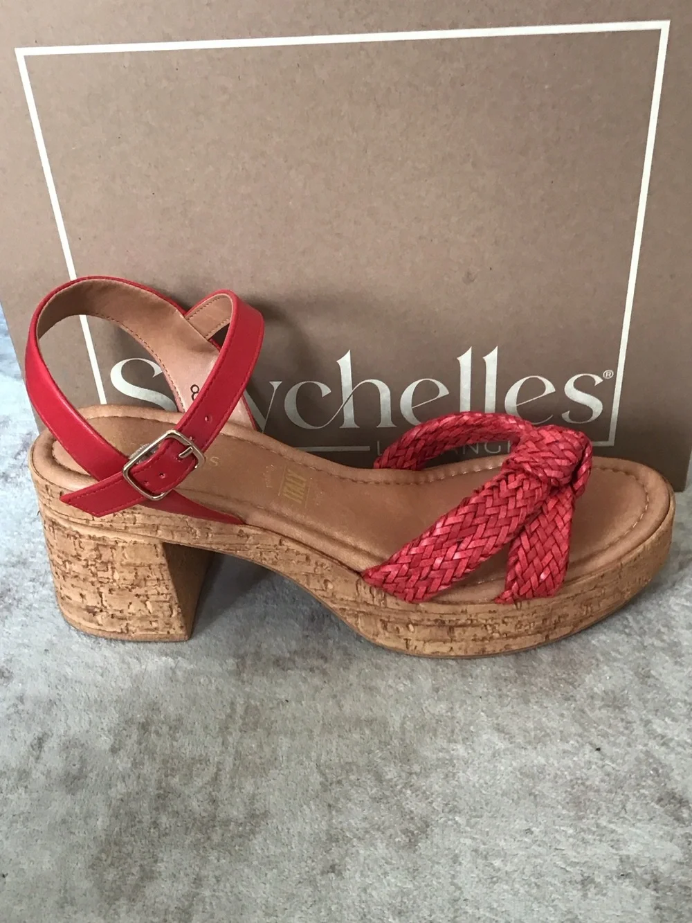 Seychelles Red Braided Cork Platform Sandal
